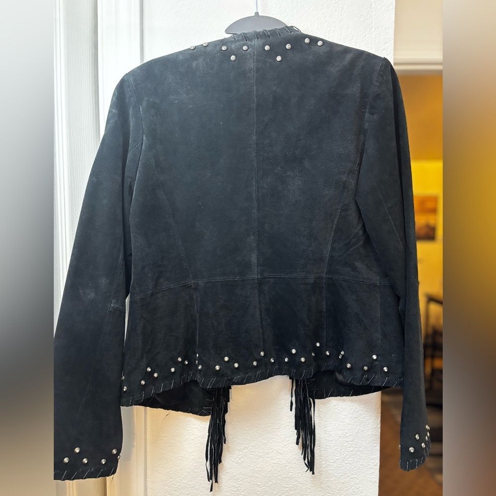 Black Montanaco Genuine Leather Suede Jacket with Studded Details - Picture 2 of 4